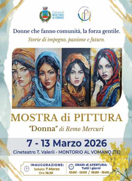 Locandina della mostra di pittura Donna di Remo Mercuri a Montorio al Vomano dal 7 al 13 marzo 2026